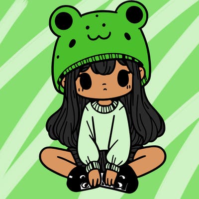 a girl wearing a frog hat and some frog socks