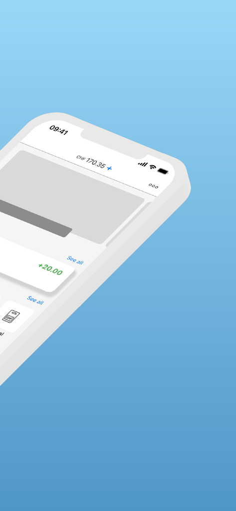 prepaid TWINT & other banks - A smartphone screen displaying the TWINT app interface with a prepaid balance