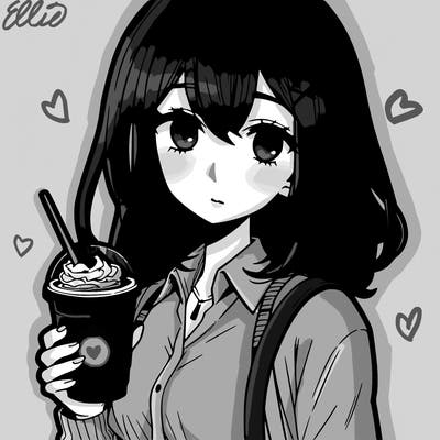 manga character female with starbucks