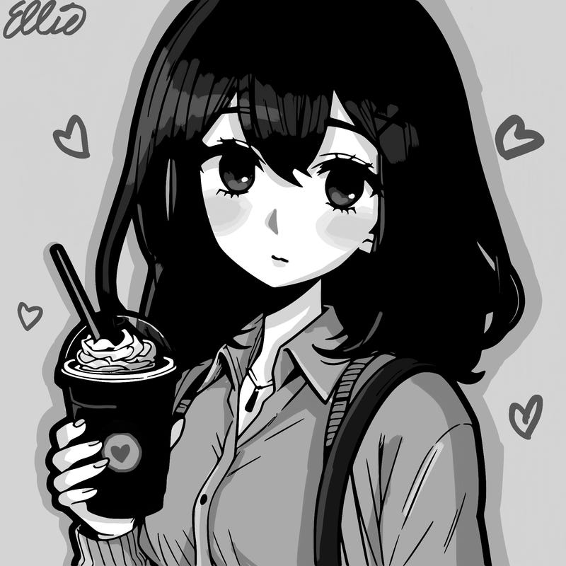 manga character female with starbucks