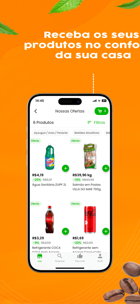 Super Lagoa - Super Lagoa mobile app screen showing grocery product offers and home delivery promotion