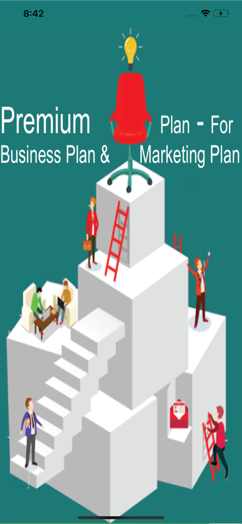 업무용 의자와 전구를 향해 블록 구조물을 오르는 비즈니스 전문가들