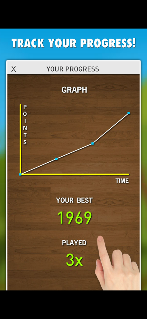 Spelling Test and Practice app screen showing a progress graph and highest score
