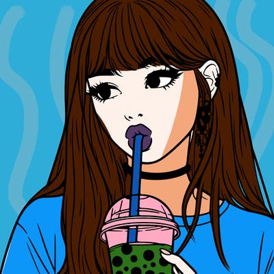 aesthetic realistic girl drinking boba