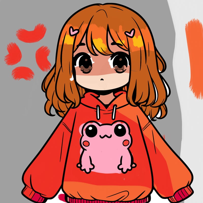 girl wearing frogging sweatshirt