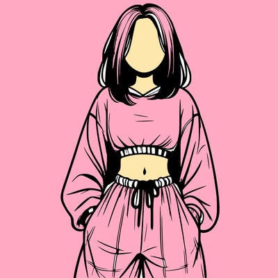 realistic girl faceless with baggy pants and a crop top