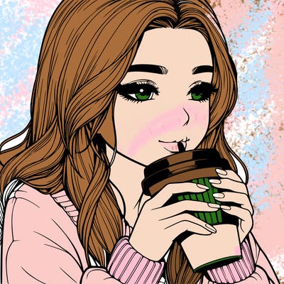 realistic girl drinking coffee