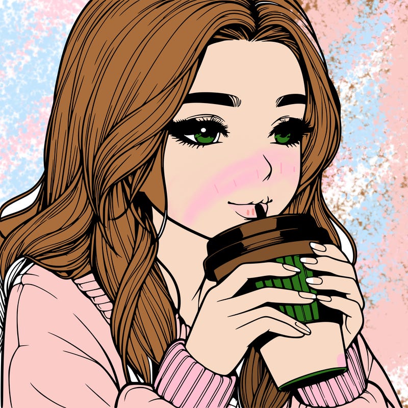 realistic girl drinking coffee