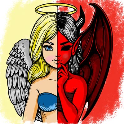 realistic angel half demon