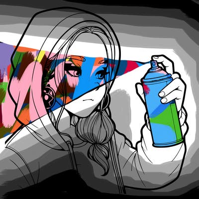 a realistic girl, spray painting