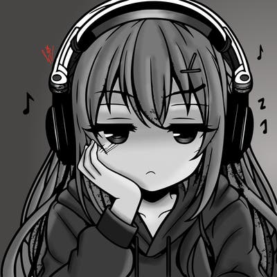 tired anime girl with head phones