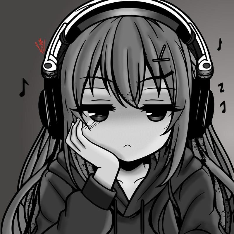 tired anime girl with head phones