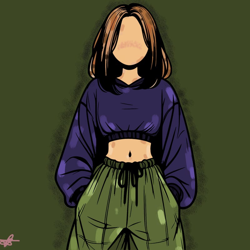 realistic girl faceless with baggy pants and a crop top