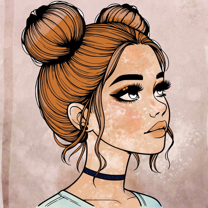 realistic girl with buns on the top of her head