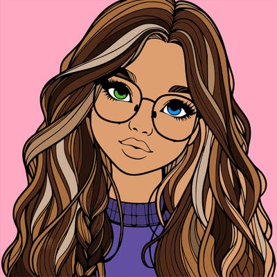 girl with long hair and freckles and glasses realistic