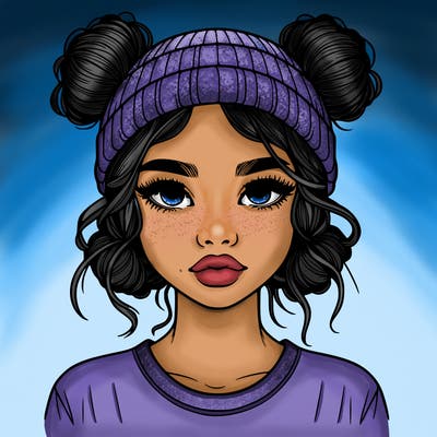realistic girl with buns in her hair with a beanie on