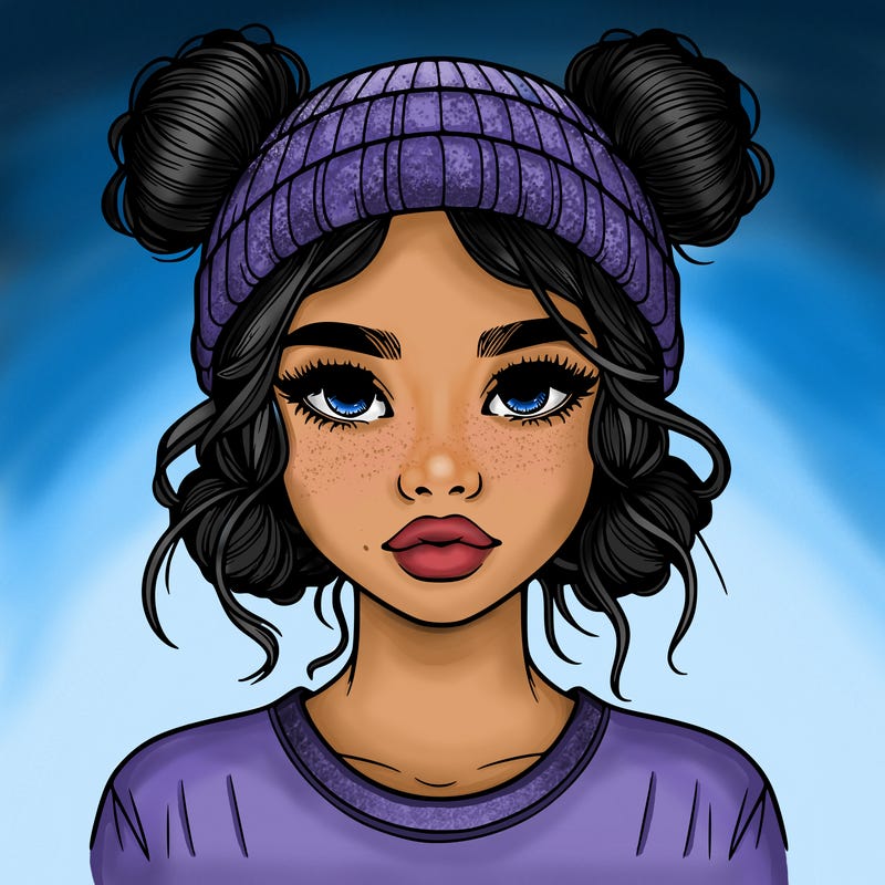 realistic girl with buns in her hair with a beanie on