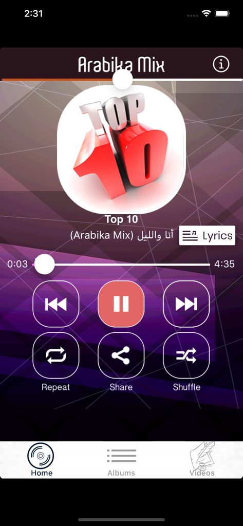 Arabika Mix - Arabika Mix music player interface showing playback controls and song info