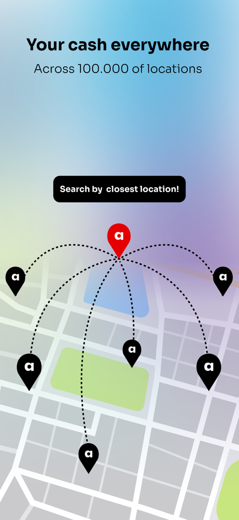 A map interface showing thousands of Aircash retail locations for cash deposits and withdrawals