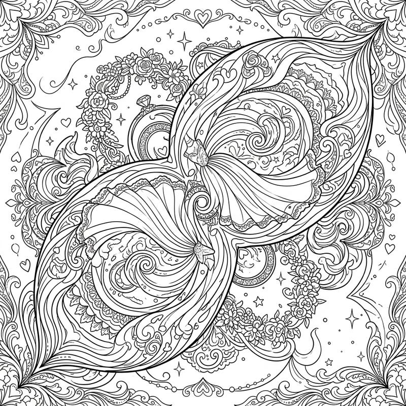 Dive into a uniquely celestial celebration with our Eskimo Nebula Wedding coloring page. This intricate design beautifully merges the cosmic wonder of the nebula with the romantic elegance of a wedding, offering a truly enchanting coloring experience for adults and teens.
