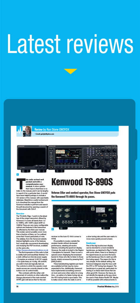 Practical Wireless - A digital technical review of a Kenwood radio transceiver within the Practical Wireless app.