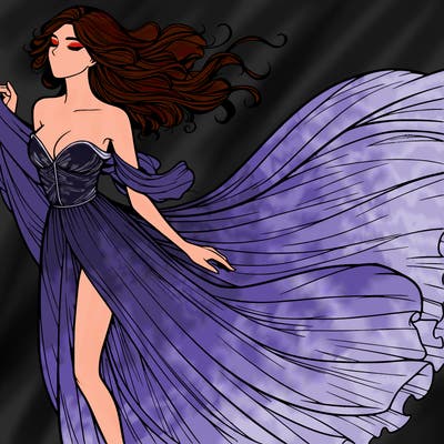 realistic woman in dress flowing the the wind