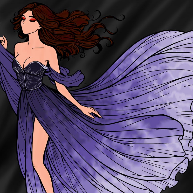 realistic woman in dress flowing the the wind