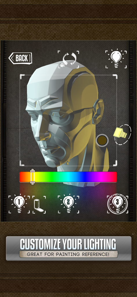 3Dバストとライティングコントロールを備えたHandy Art Reference Toolのインターフェース