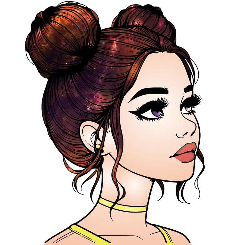realistic girl with buns on the top of her head
