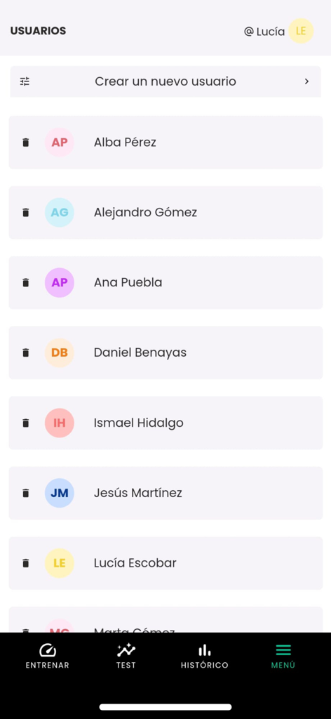 ADR System - Interface of the ADR System app showing a list of managed athletes for a strength and conditioning coach.