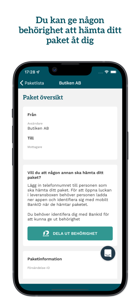 iBoxen 앱 화면, 다른 사람에게 소포 수령 권한 위임 방법 표시