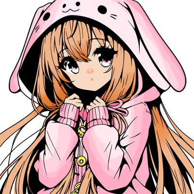 anime character girl with long hair cute bunny hoodie