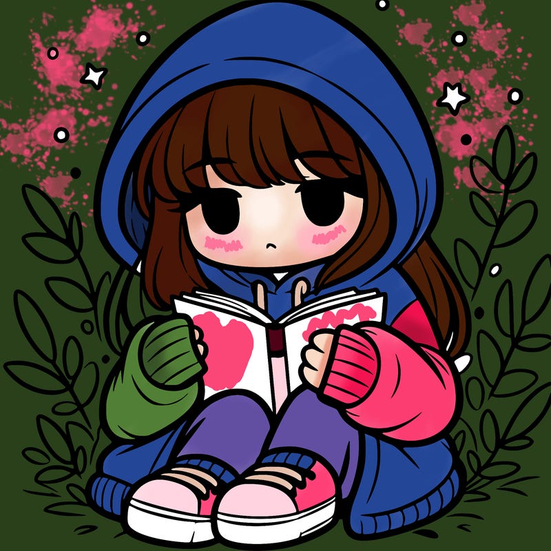 girl in oversized hoodie reading a book