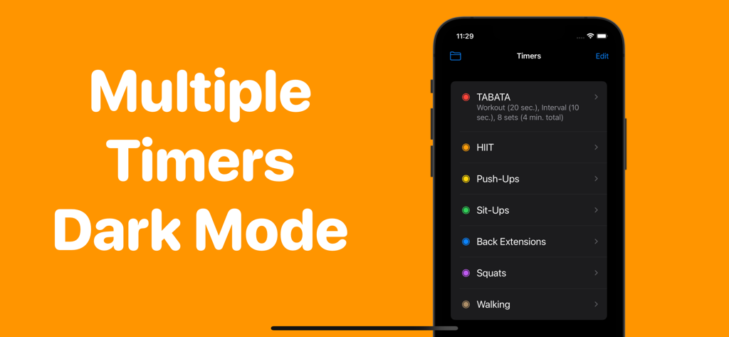 Workout Timer - Interval Timer - Workout Timer App-Bildschirm mit mehreren Intervalltimern im Dunkelmodus