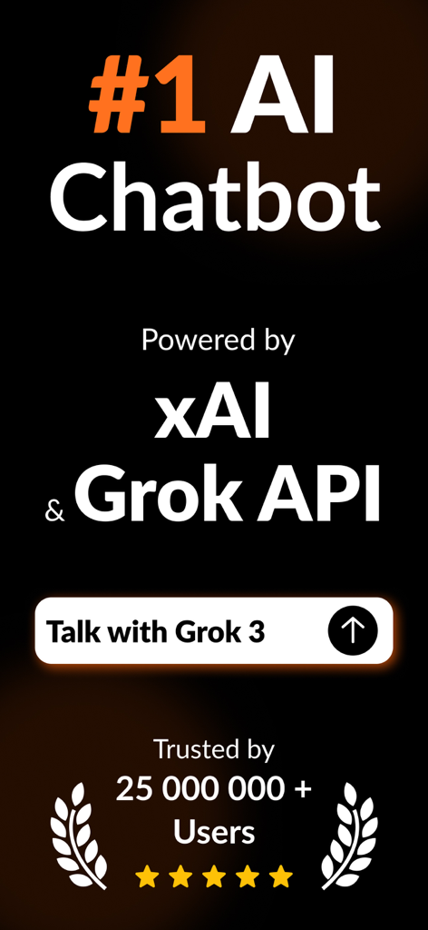 Grow AI chatbot interface powered by xAI and Grok API showing over 25 million users