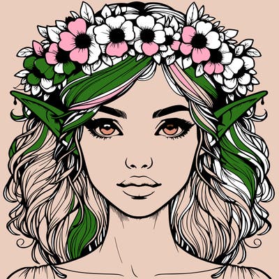 realistic female elf with flower crown