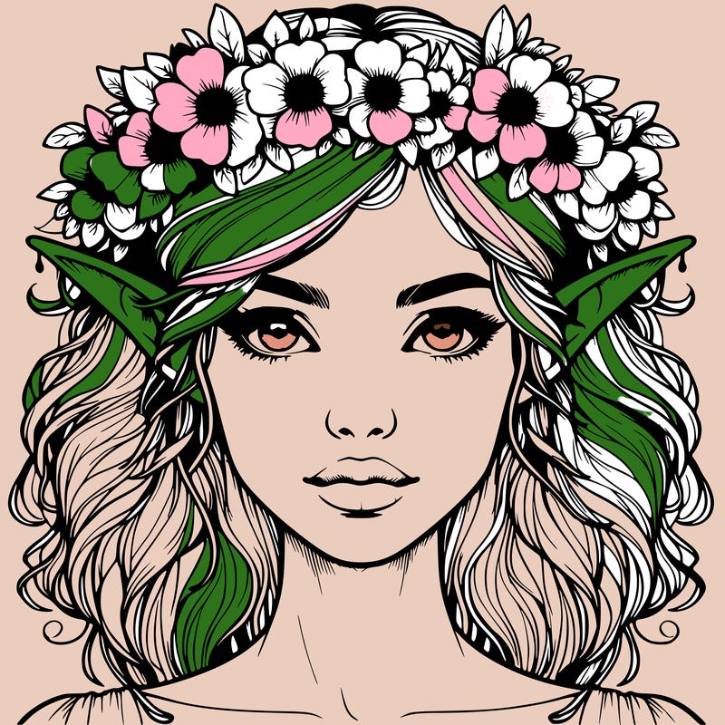 realistic female elf with flower crown