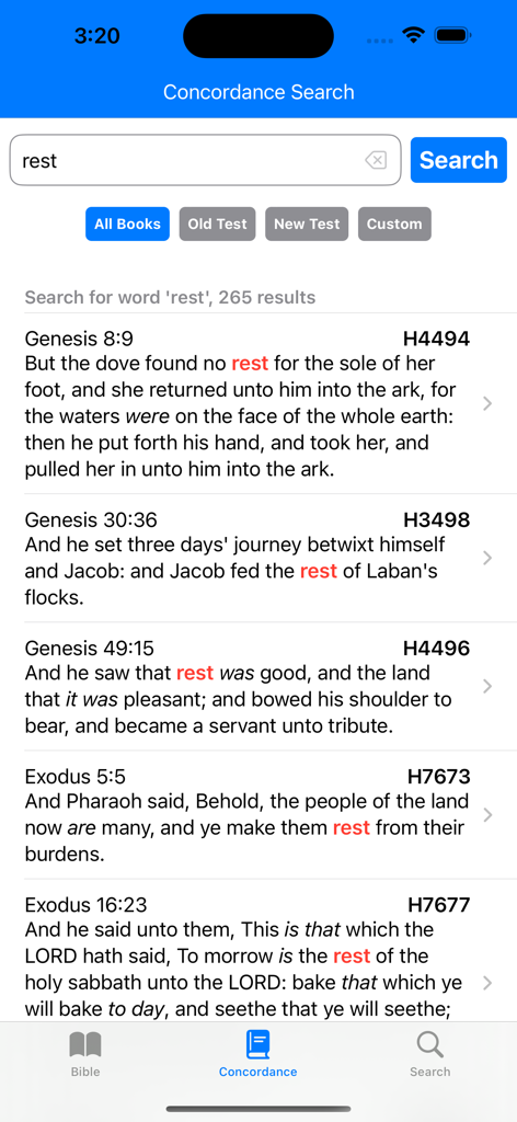 Search results for the word rest in Strongs Concordance 2 showing Bible verses and Strongs numbers