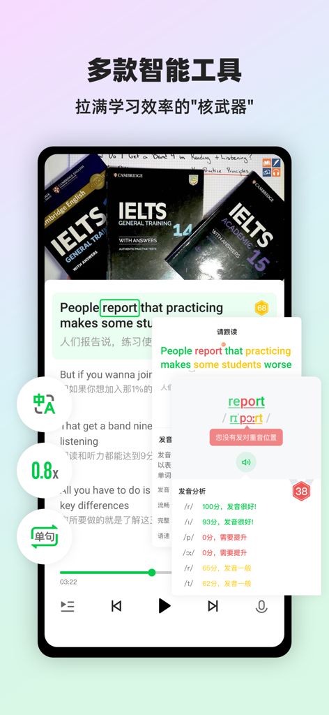 LingoQ - 灵格AI英语 - KI-gestützte Analyse der englischen Aussprache und Bewertung auf Phonemebene in der LingoQ App.