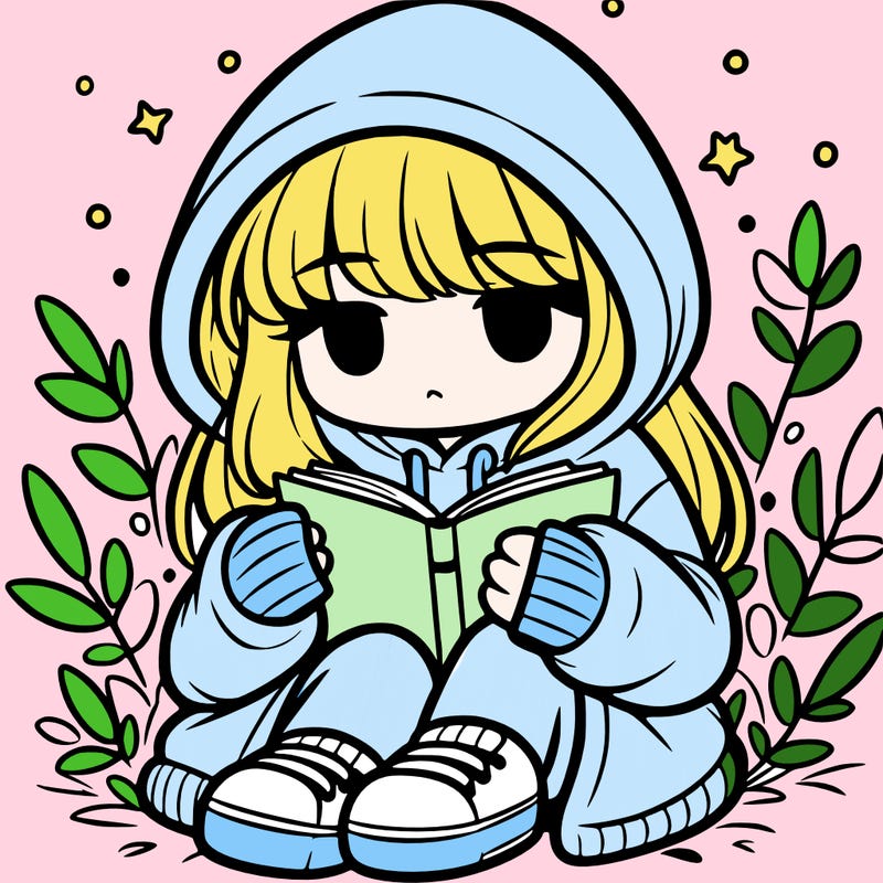 girl in oversized hoodie reading a book
