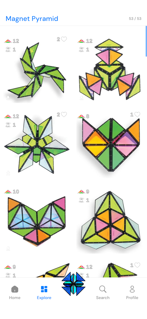 TOSY Magnet Play - A gallery of colorful 3D magnetic tile designs and builds in the TOSY Magnet Play app explore section