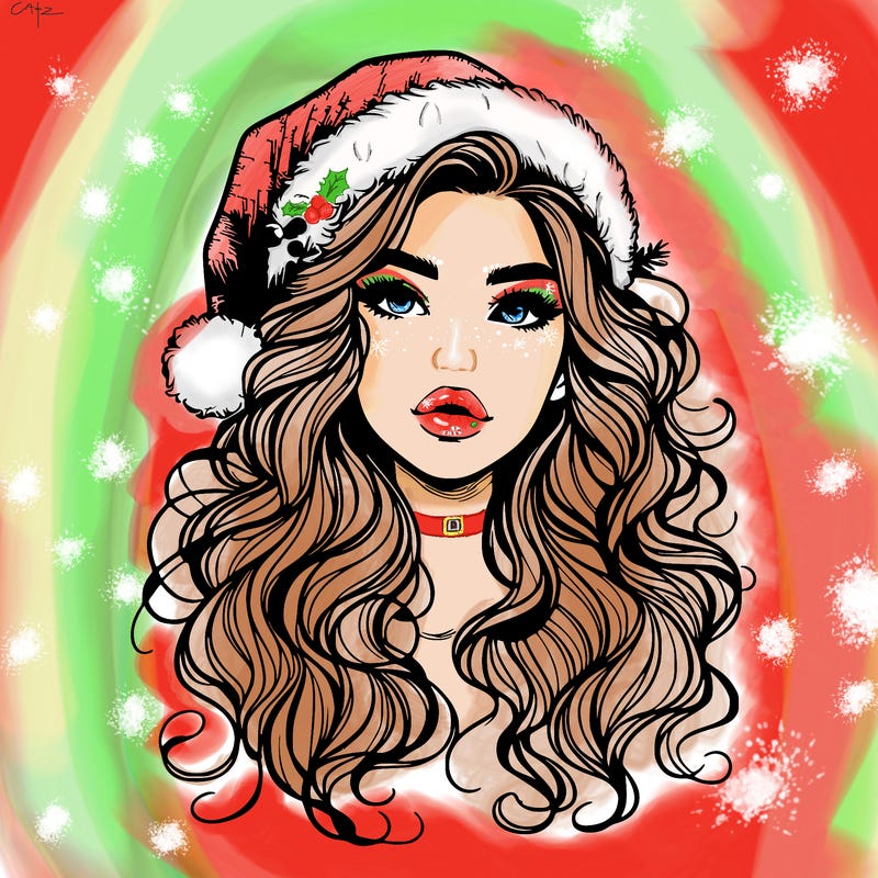 realistic christmas girl with wavy hair and lips