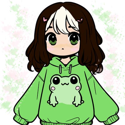 girl wearing frogging sweatshirt