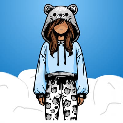 realistic girl wearing animal pj's oversized hoodie crop top and leggings full body picture