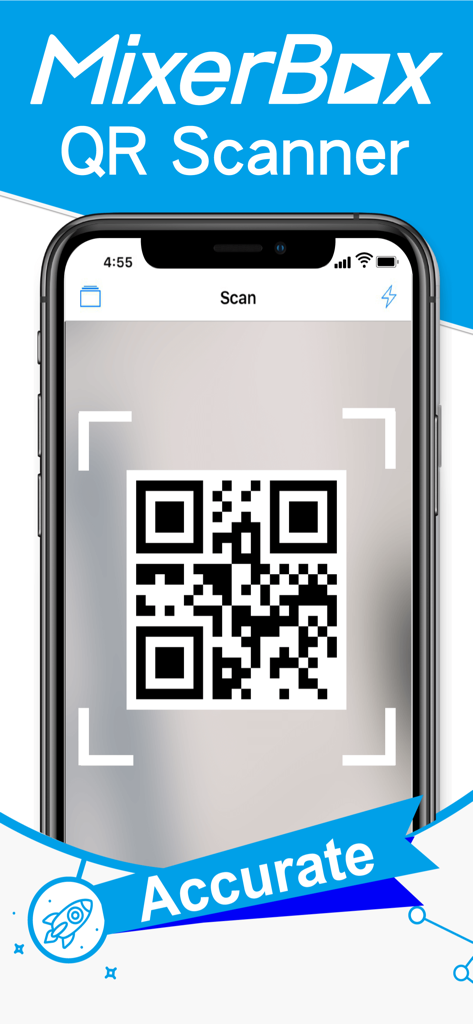 MixerBox QR scanner app interface on an iPhone scanning a QR code