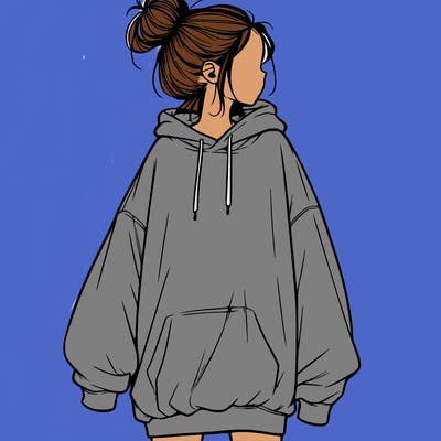 realistic girl with a oversized sweatshirt on and a bun