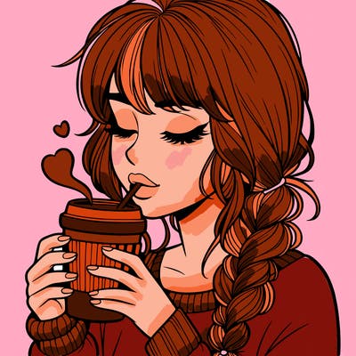 realistic girl drinking coffee