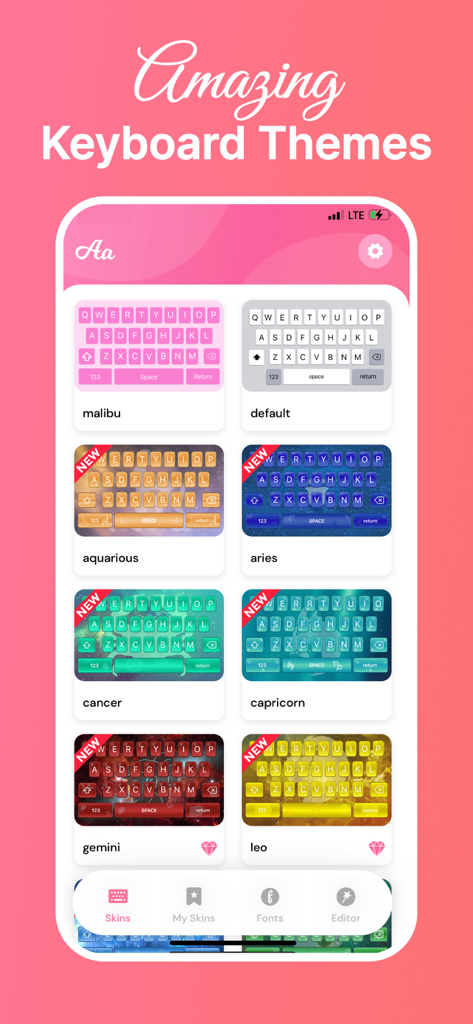 Fonts: Keyboard & Font Art - 별자리 디자인과 생생한 색상을 특징으로 하는 다양한 미학적 키보드 테마 및 스킨