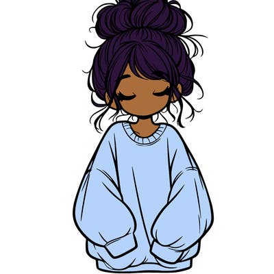girl with baggy sweatshirt and messy bun