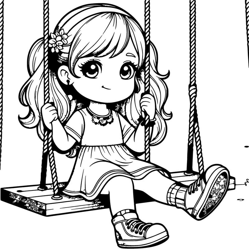 realistic girl sitting on a swing
